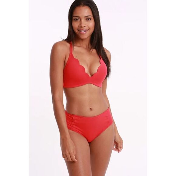 New. Seafolly red petal edge high rise bikini. USA SIZE 8DD/6-bottom - Picture 2 of 16